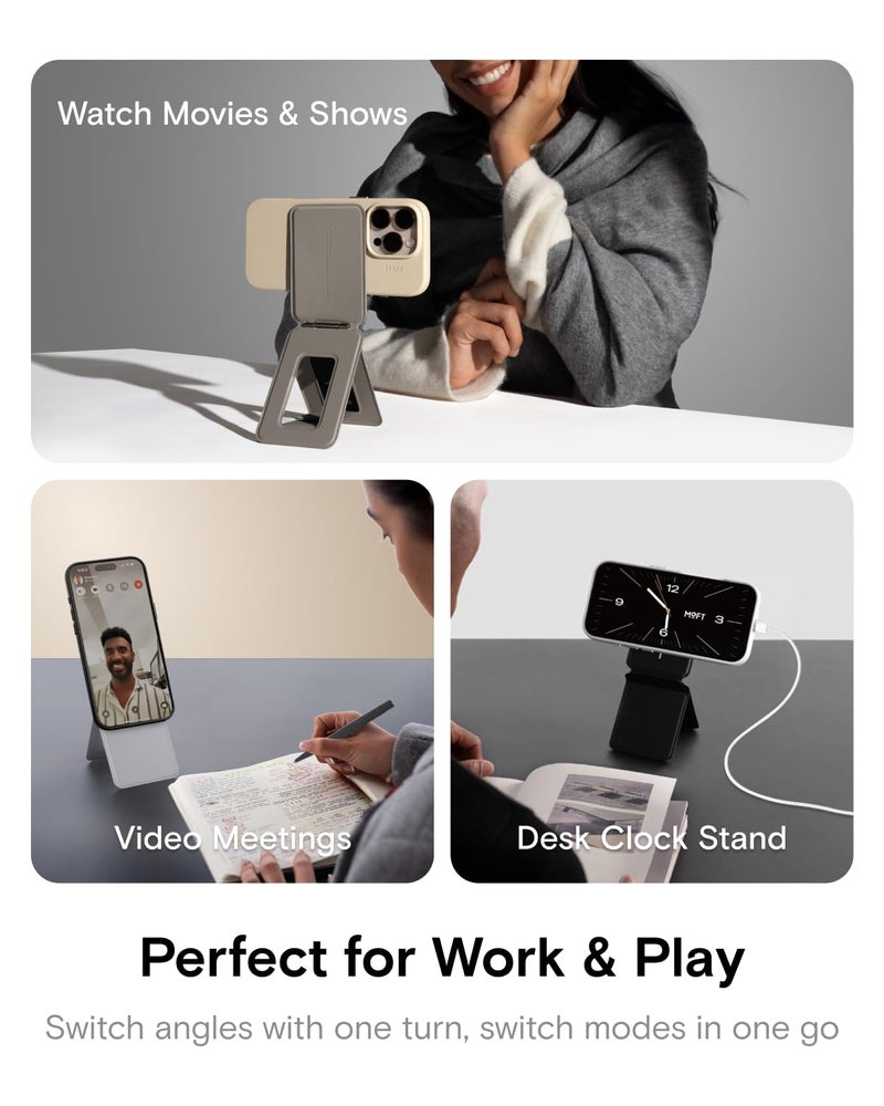 MOFT Phone Tripod Stand Selfie Stick for iPhone, Multi-Angles iPhone Stand, Lightweight & Portable Phone Holder, Strong Magnets, MOVAS Vegan Leather, Travel Essentials, Cement (Without Card Slot) - Image 5