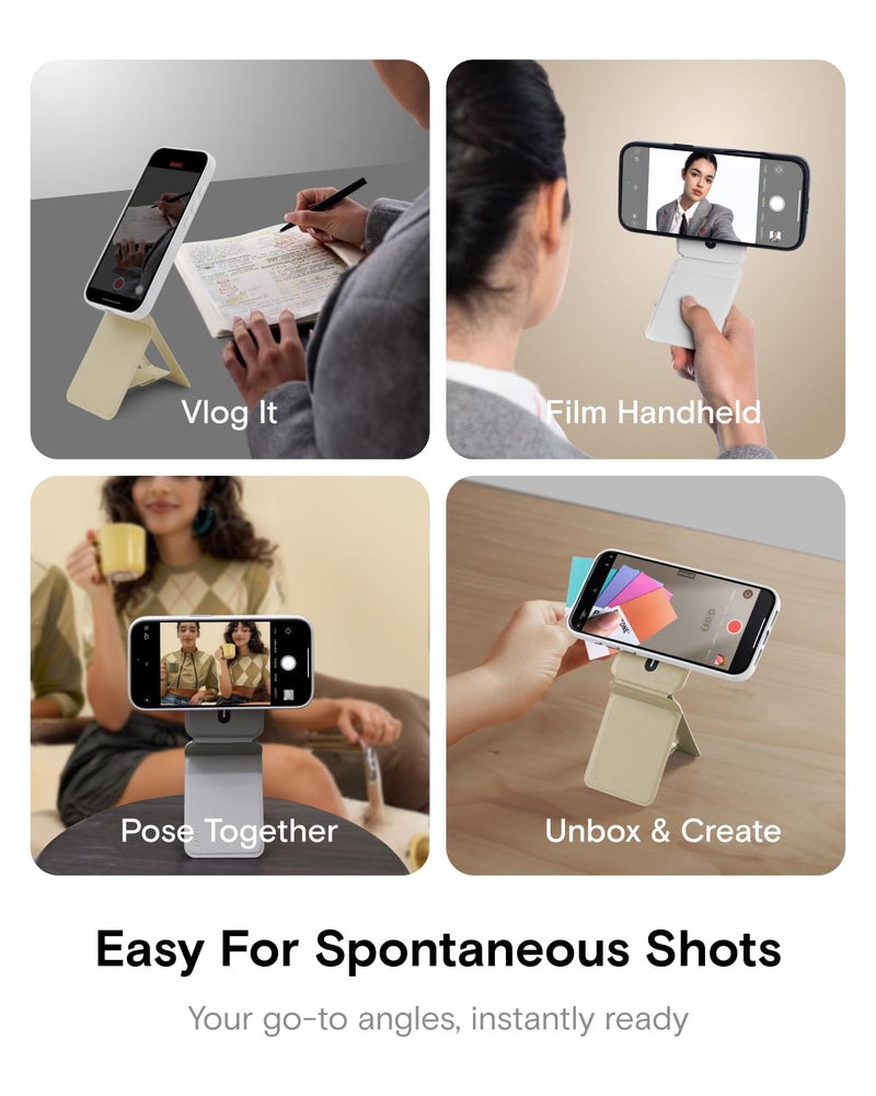 MOFT Phone Tripod Stand Selfie Stick for iPhone, Multi-Angles iPhone Stand, Lightweight & Portable Phone Holder, Strong Magnets, MOVAS Vegan Leather, Travel Essentials, Cement (Without Card Slot) - Image 4