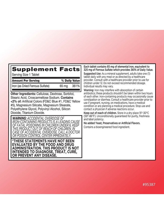 Quality Choice Quality Choice Iron 65 mg (325 mg Ferrous Sulfate) High Potency Iron Support Supplement Tablets in 100 Count Bottles - Image 2