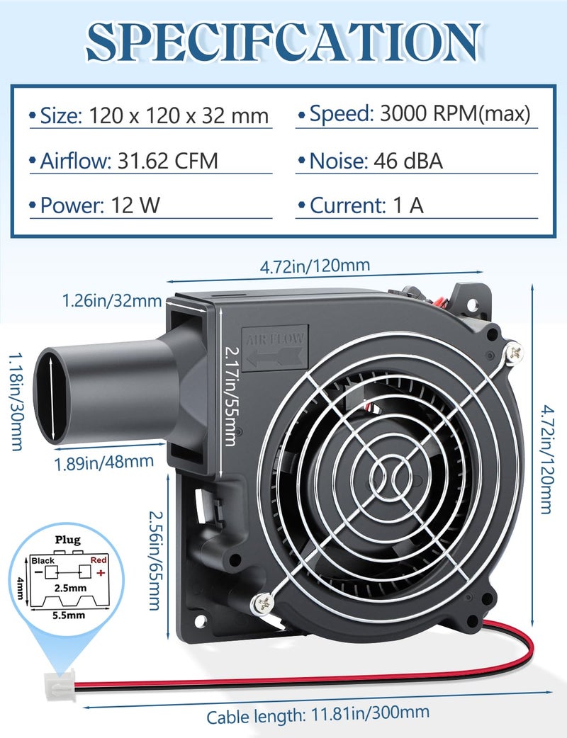 AmRunJe IP67 120mm x 32mm 12v DC Cooling Blower Fan Dual Ball Bearing 2pin Brushless Motor High Airflow for Ventilation Inflatable Replacement, Amp, BBQ - Image 2