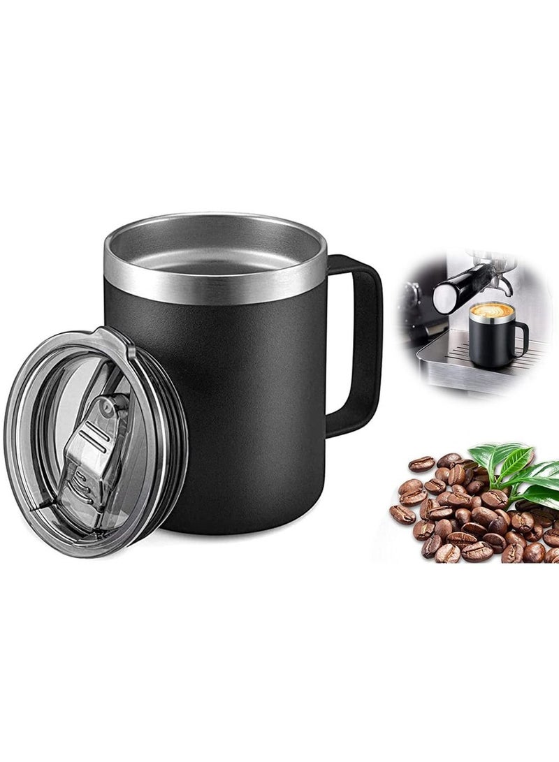 Excefore 12oz Black Stainless Steel Insulated Coffee Mug with Handle Double Wall Vacuum Travel Mug Tumbler Cup with Sliding Lid for Hot and Cold Drinks Tea  - Image 1