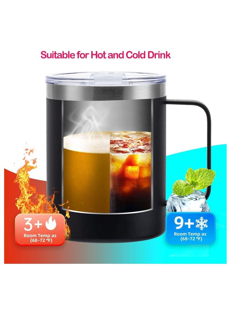 Excefore 12oz Black Stainless Steel Insulated Coffee Mug with Handle Double Wall Vacuum Travel Mug Tumbler Cup with Sliding Lid for Hot and Cold Drinks Tea  - Image 3