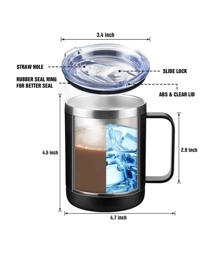 Excefore 12oz Black Stainless Steel Insulated Coffee Mug with Handle Double Wall Vacuum Travel Mug Tumbler Cup with Sliding Lid for Hot and Cold Drinks Tea  - Image 4