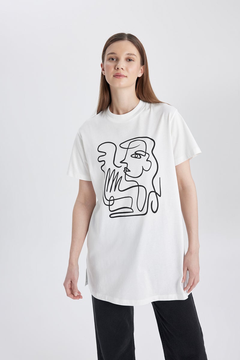 DeFacto Woman Regular Fit Crew Neck Printed Short Sleeve T-Shirt Tunic - Image 3