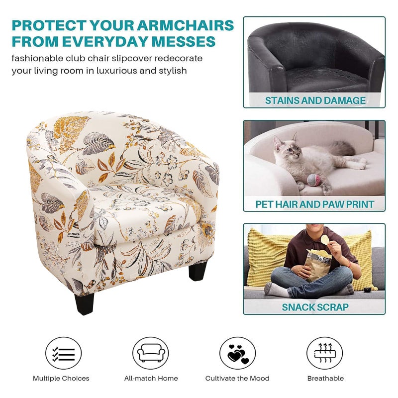 NILUOH Club Chair Slipcover 2 Piece Stretch Barrel Chair Covers Printed Tub Chair Slipcovers Soft Accent Armchair Sofa Protector for Living Roomï¼ˆFlowers 1ï¼‰ - Image 5