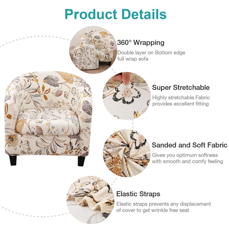 NILUOH Club Chair Slipcover 2 Piece Stretch Barrel Chair Covers Printed Tub Chair Slipcovers Soft Accent Armchair Sofa Protector for Living Roomï¼ˆFlowers 1ï¼‰ - Image 3