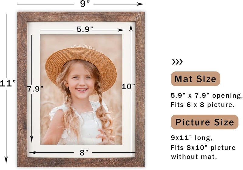 ORIVAN 8x10 Picture Frame Wood Display Picture 6x8 with Mat or 8x10 without Mat Distressed Brown Photo Frame for Wall and Tabletop Decoration - Image 5