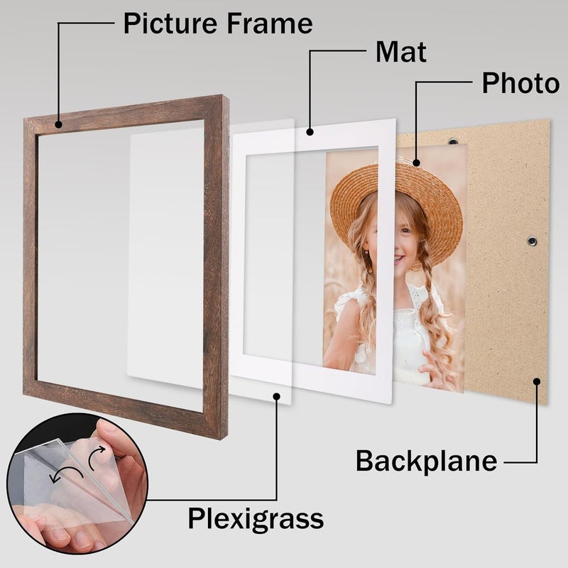 ORIVAN 8x10 Picture Frame Wood Display Picture 6x8 with Mat or 8x10 without Mat Distressed Brown Photo Frame for Wall and Tabletop Decoration - Image 3