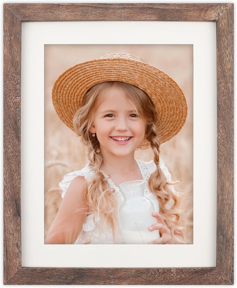 ORIVAN 8x10 Picture Frame Wood Display Picture 6x8 with Mat or 8x10 without Mat Distressed Brown Photo Frame for Wall and Tabletop Decoration - Image 1