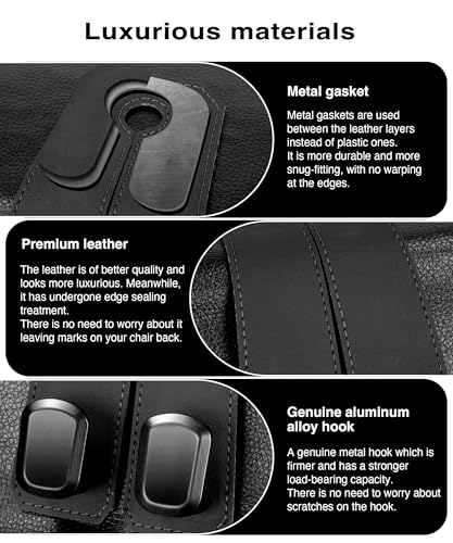 VETERBONE Car Hooks for Headrest, 4PCS Car Purse Hooks Luxurious Leather 100% Metal Car Hangers for Seat Multifunctional Car Bag Hook Car Seat Back Storage Hook Accessories (Black) - Image 2