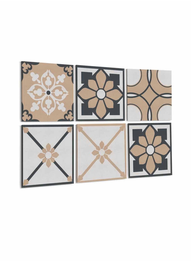 LOWHA Set Of 6 Framed Square Canvas Wall Arts Stretched Over Wooden Frame, Vintage Decorative Seamless Painting, For Home, Living Room, Office Decor  - Image 1