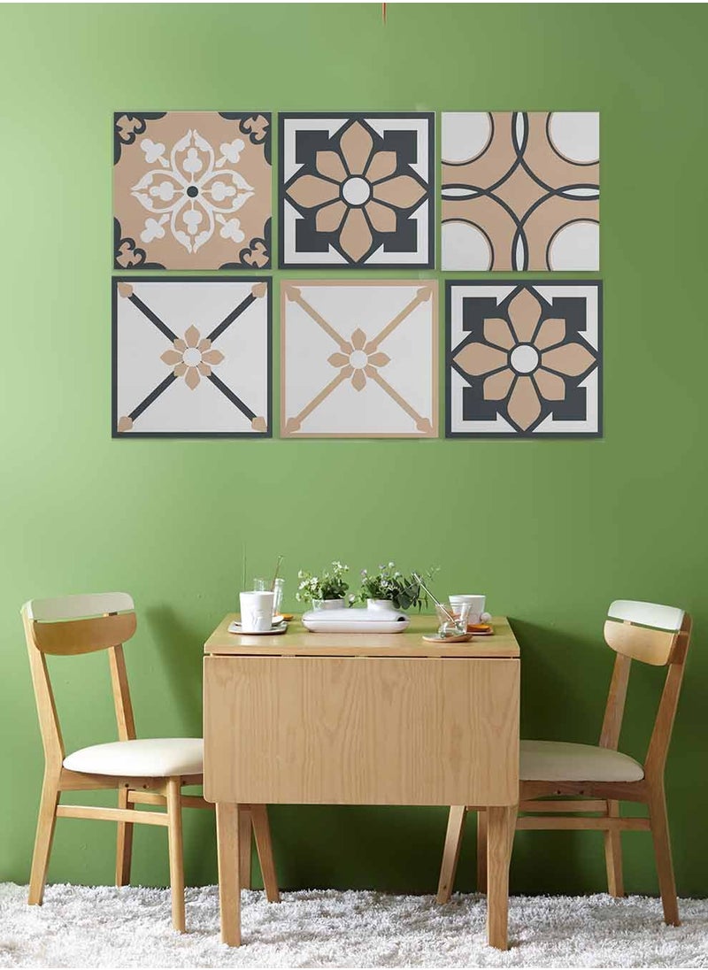 LOWHA Set Of 6 Framed Square Canvas Wall Arts Stretched Over Wooden Frame, Vintage Decorative Seamless Painting, For Home, Living Room, Office Decor  - Image 2