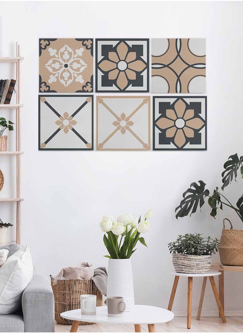 LOWHA Set Of 6 Framed Square Canvas Wall Arts Stretched Over Wooden Frame, Vintage Decorative Seamless Painting, For Home, Living Room, Office Decor  - Image 4