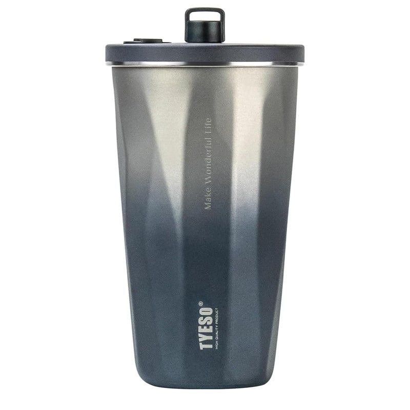 Tyeso Travel Coffee Mug Tumbler with Lid and Retractable Straw Insulated Stainless Steel Cold Brew Iced Coffee Cup Thermos Gifts for Women Men Him Her Voyager Collection 20oz Silver Gradient