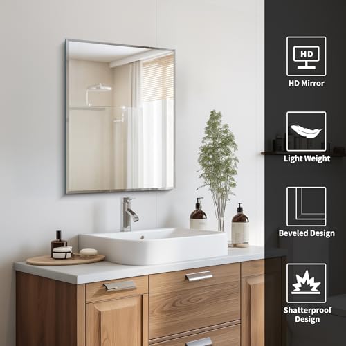 CILIBER 18x24 Beveled Mirror, Frameless Beveled Bathroom Mirrors for Wall, Upgraded Shatterproof Rectangle Vanity Mirror with Beveled Edge for Bathroom, Bedroom, Living Room and Entryway - Image 5