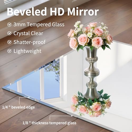 CILIBER 18x24 Beveled Mirror, Frameless Beveled Bathroom Mirrors for Wall, Upgraded Shatterproof Rectangle Vanity Mirror with Beveled Edge for Bathroom, Bedroom, Living Room and Entryway - Image 4