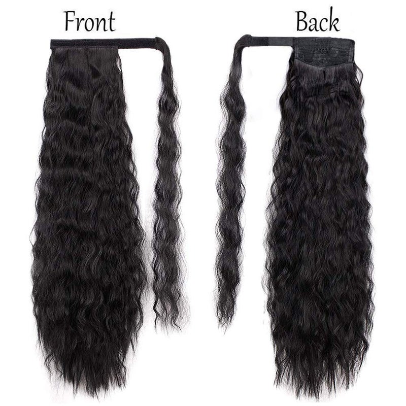 Stamped Glorious Long Corn Wave Ponytail Extension Magic Paste Heat Resistant Wavy Synthetic Wrap Around Ponytail Black Hairpiece for Women (22 Inch, 22 Inch-Black) - Image 2