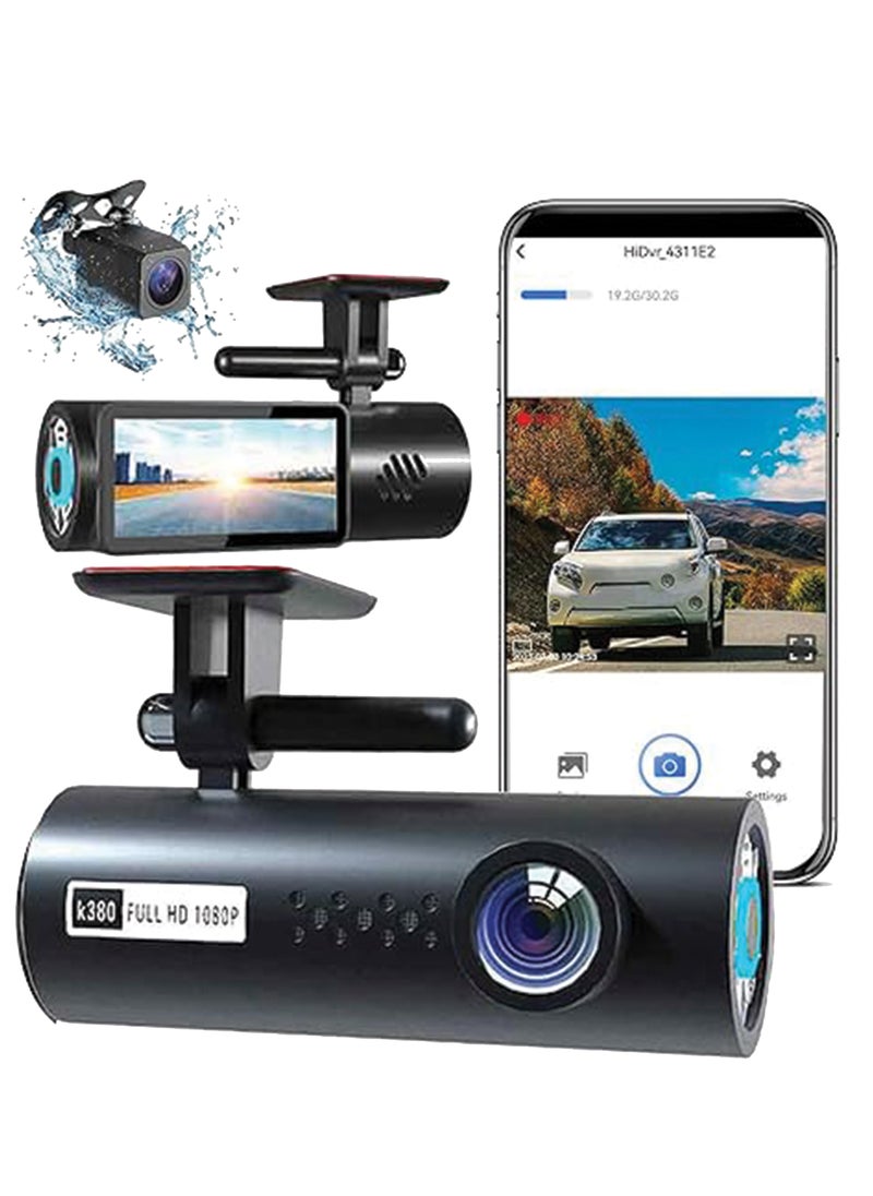 Generic Dual Dash Cam 2K Front + 1080P Rear Driving Recorder – 170° Ultra Wide Angle, WiFi Phone App, G-Sensor, Loop Recording, Motion Detection, Night Vision, Parking Monitor, Seamless HD Recording, Auto On/Off, 5MP Camera, 32GB TF Support  - Image 1