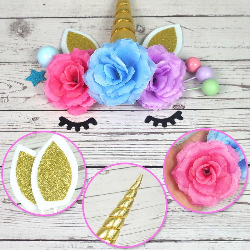 DRWATE 38 PCS Unicorn Cake Topper Unicorn Flower Cake Decorations with Flowers Balls Stars Unicorn Happy Birthday Cake Decorations (Flower) - Image 4