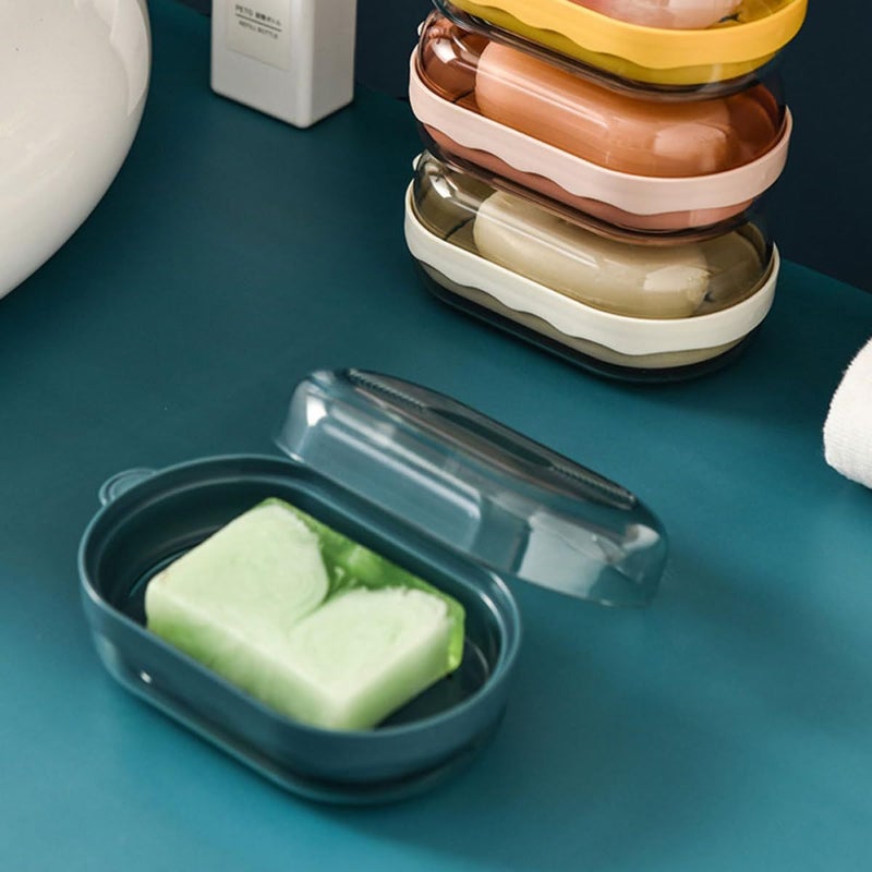 Red and Blue Soap Dish Holder with Lid Drain Tray for Home Travel 2 Pieces - Image 5