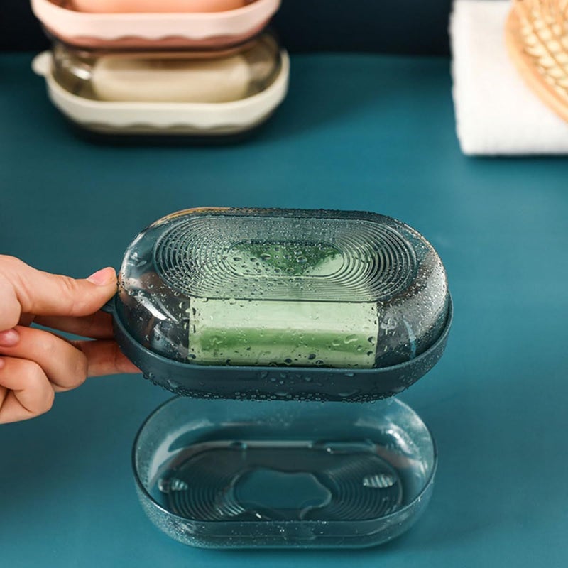 Red and Blue Soap Dish Holder with Lid Drain Tray for Home Travel 2 Pieces - Image 4