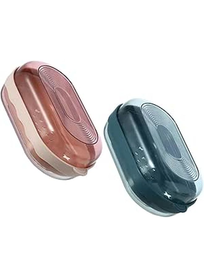 Red and Blue Soap Dish Holder with Lid Drain Tray for Home Travel 2 Pieces - Image 1
