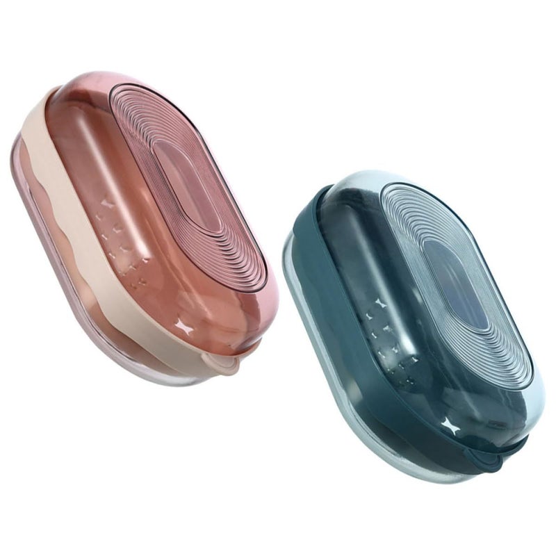 Red and Blue Soap Dish Holder with Lid Drain Tray for Home Travel 2 Pieces - Image 2