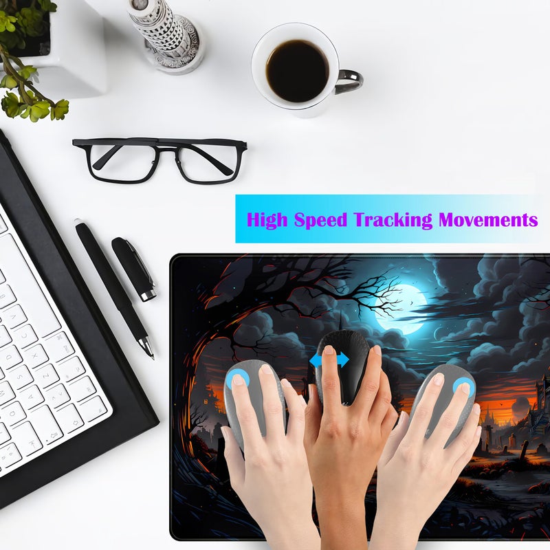 TENG DA QING Dark Fantasy Castle Desk Pad Extended Gaming Mouse Pad, XXL Large Computer Laptop Keyboard Wireless Mouse Mat, Office Desk Decor Mousepad Deskmat with Stitched Edges Matt 31.5x15.7 in - Image 3
