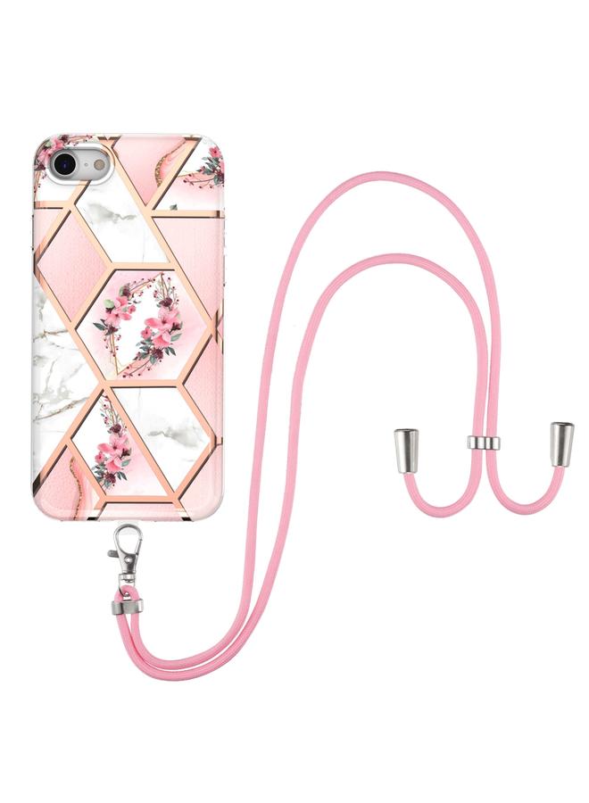 S-TOP Case For iPhone SE 2022 / SE 2020 / 8 / 7 Electroplating Splicing Marble Flower Pattern TPU Shockproof Case with Lanyard - Image 2