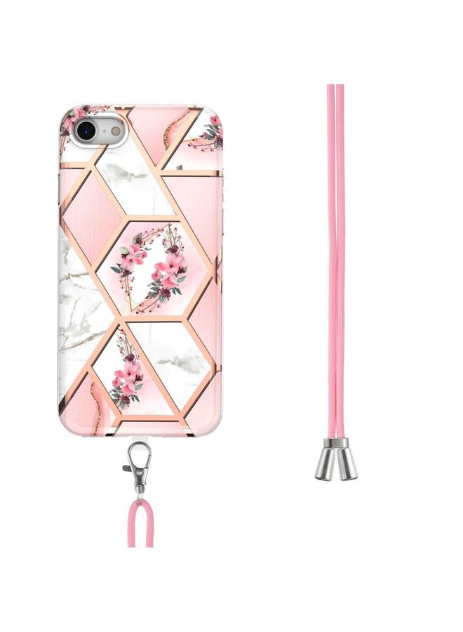 S-TOP Case For iPhone SE 2022 / SE 2020 / 8 / 7 Electroplating Splicing Marble Flower Pattern TPU Shockproof Case with Lanyard - Image 3