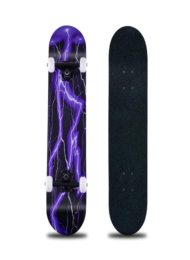 CLYCTIP Skateboard,31 x 8 Inch Complete Skateboard, 8-Layer Maple Wood Deck Double Kick Standard Skateboards for Kids, Teens, Adult, Beginner(Purple) - Image 1
