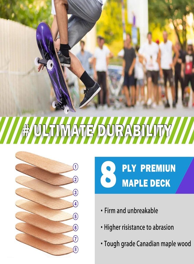 CLYCTIP Skateboard,31 x 8 Inch Complete Skateboard, 8-Layer Maple Wood Deck Double Kick Standard Skateboards for Kids, Teens, Adult, Beginner(Purple) - Image 4