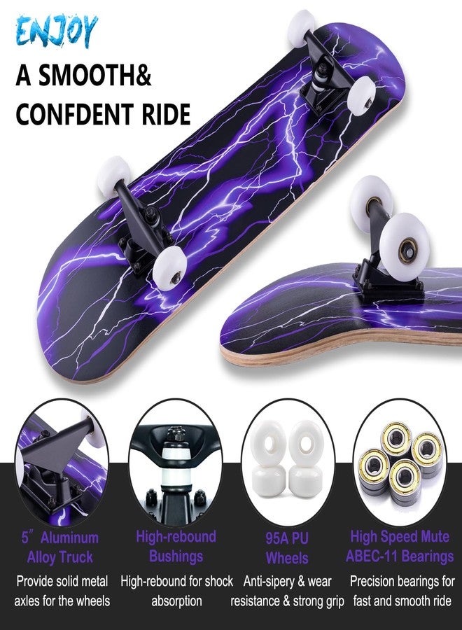 CLYCTIP Skateboard,31 x 8 Inch Complete Skateboard, 8-Layer Maple Wood Deck Double Kick Standard Skateboards for Kids, Teens, Adult, Beginner(Purple) - Image 2