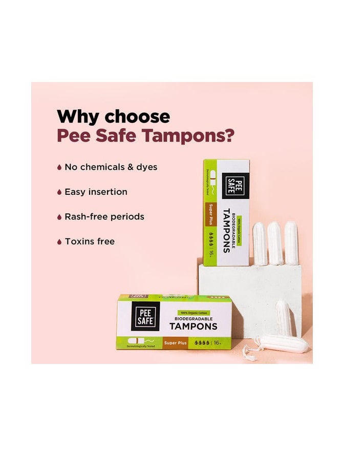 PEESAFE Organic Cotton Tampons - Very Heavy Flow Super Plus Size 16 Pcs  - Image 4