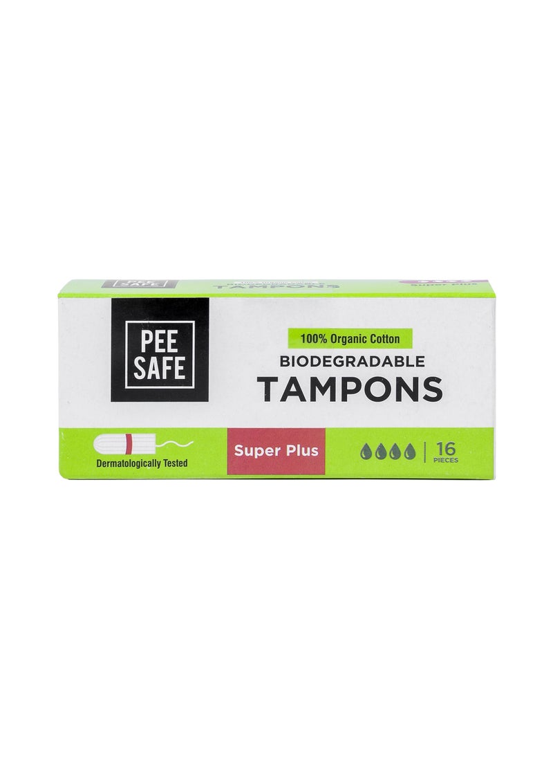 PEESAFE Organic Cotton Tampons - Very Heavy Flow Super Plus Size 16 Pcs  - Image 1