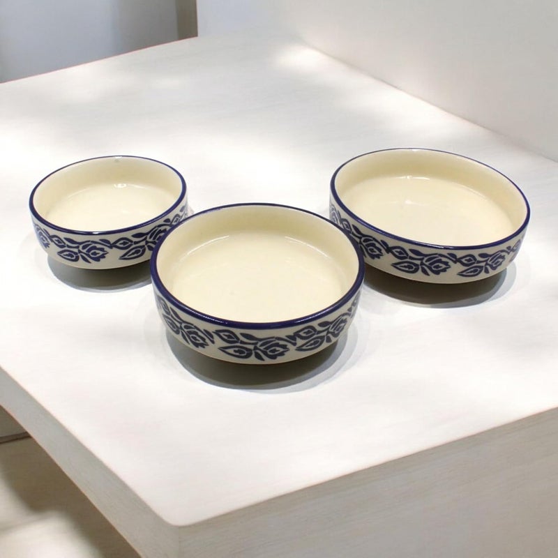 THE POTTERY MUSE Ceramic Plates with Blue Pattern Set of 3 Dinner Plates Snacks Plates Desert Plates Serving Plates Microwave Safe Dishwasher Safe - Image 1