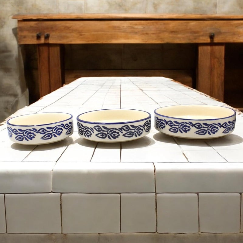 THE POTTERY MUSE Ceramic Plates with Blue Pattern Set of 3 Dinner Plates Snacks Plates Desert Plates Serving Plates Microwave Safe Dishwasher Safe - Image 2