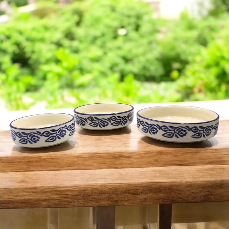 THE POTTERY MUSE Ceramic Plates with Blue Pattern Set of 3 Dinner Plates Snacks Plates Desert Plates Serving Plates Microwave Safe Dishwasher Safe - Image 3