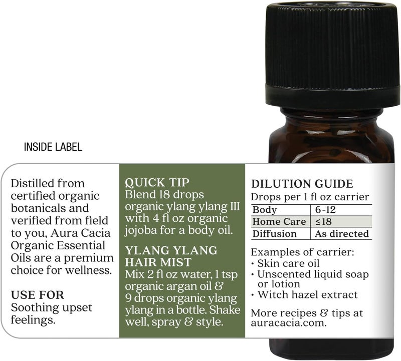 Aura Cacia Organic Ylang Ylang III Essential Oil - 0.25 Fl Oz (7.4 ml) - Soothing Aromatherapy Oil - Image 2