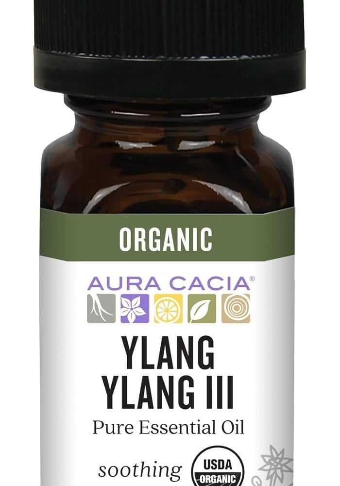 Aura Cacia Organic Ylang Ylang III Essential Oil - 0.25 Fl Oz (7.4 ml) - Soothing Aromatherapy Oil - Image 1