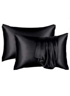 2 Pcs Premium Queen Pillowcase Silk Black 76 x 51 cm