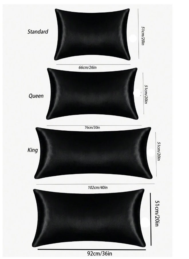 Generic - 2 Pcs Premium Queen Pillowcase Silk Black 76 x 51 cm - Image 1
