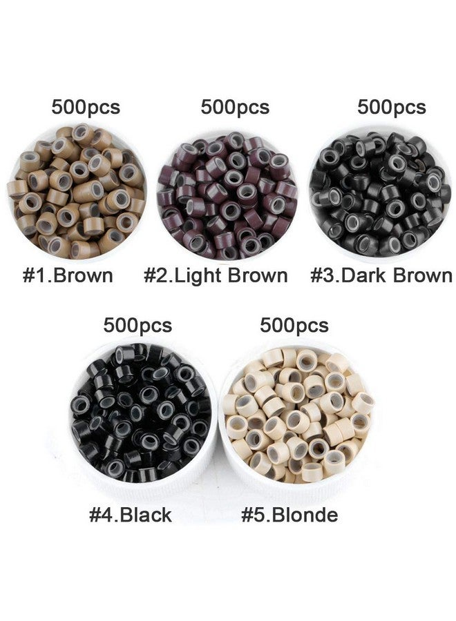 GOTDYA 2500pcs Hair Extentions Micro Rings Links Beads, 5mm Silicone Lined Beads for Human Hair Extensions Tool-Multi-colored - Image 2