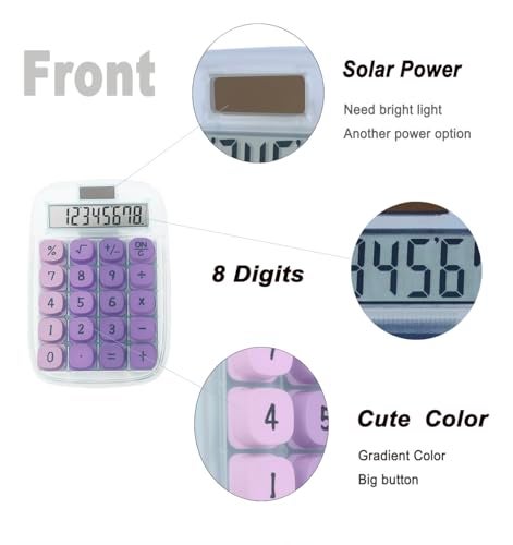 BTSEYAW Mechanical Switch Calculator, Purple Calculator with Large LCD Display 8 Digit Tilt Screen and Big Button for Teachers Students Basic Office (Transparent and Purple) - Image 2