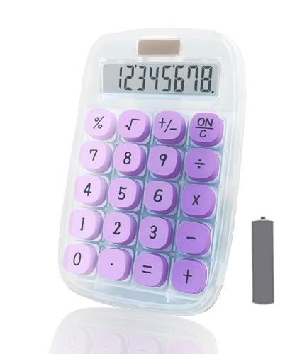 BTSEYAW Mechanical Switch Calculator, Purple Calculator with Large LCD Display 8 Digit Tilt Screen and Big Button for Teachers Students Basic Office (Transparent and Purple) - Image 1
