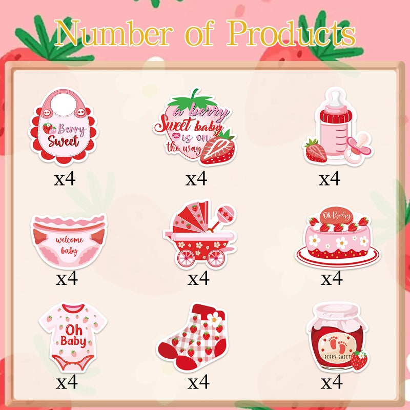 Refavor Strawberry Baby Shower Cupcake Toppers Decorations, 36PCS A Berry Sweet Baby Is On The Way Decoration, Gender Reveal Decor for Baby Girl - Image 3