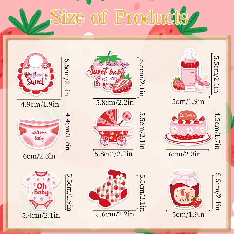 Refavor Strawberry Baby Shower Cupcake Toppers Decorations, 36PCS A Berry Sweet Baby Is On The Way Decoration, Gender Reveal Decor for Baby Girl - Image 2