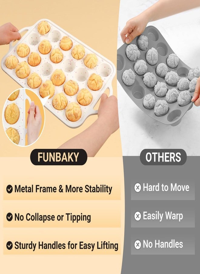 FUNBAKY Silicone Mini Muffin Pan with Metal Frame- 24 Cups Nonstick Mini Cupcake Pans with Handles Easy to Move for Baking Mini Muffin, Cupcake, Egg Bites Oven Safe, 2 Pack Confetti - Image 3