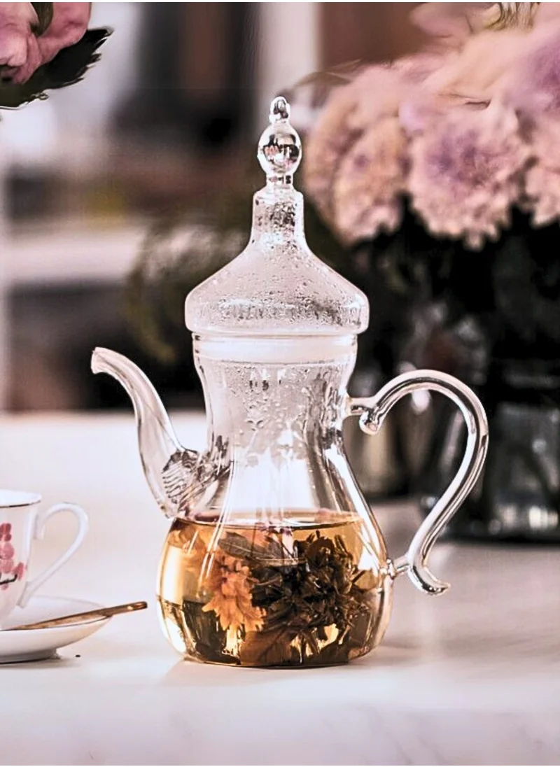 1Chase Arabic Style Dalla Glass Borosilicate Teapot 1000ml Heat-Resistant, Transparent with Spout for Easy Pouring - Ideal for Blooming & Loose Leaf Tea - Perfect for Ramadan, Thanksgiving Celebrations