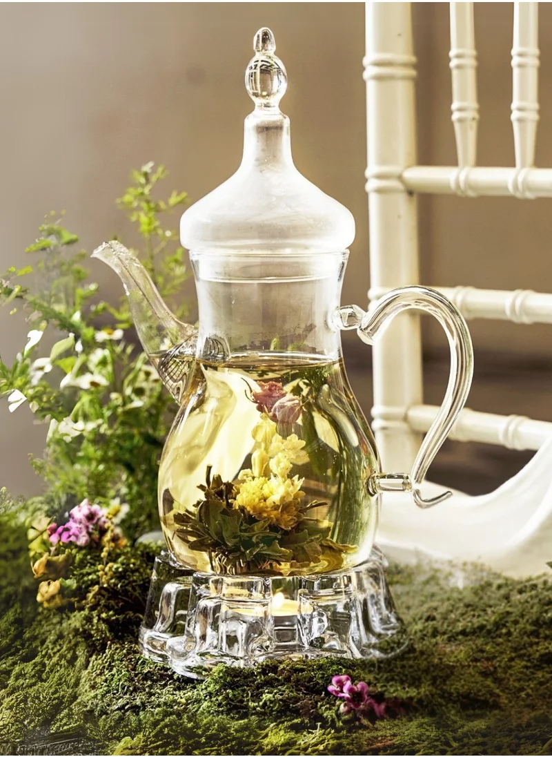 1Chase Arabic Style Dalla Glass Borosilicate Teapot 1000ml Heat-Resistant, Transparent with Spout for Easy Pouring - Ideal for Blooming & Loose Leaf Tea - Perfect for Ramadan, Thanksgiving Celebrations